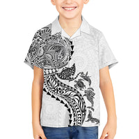 Hawaiian Kakau Tribal Sea Animals Tattoos Family Matching Summer Maxi Dress and Hawaiian Shirt White Color LT03 Son's Shirt White - Polynesian Pride