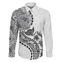 Hawaiian Kakau Tribal Sea Animals Tattoos Family Matching Tank Maxi Dress and Hawaiian Shirt White Color LT03 Dad's Shirt - Long Sleeve White - Polynesian Pride