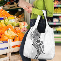 Hawaiian Kakau Tribal Sea Animals Tattoos Grocery Bag White Color