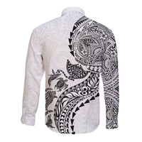 Hawaiian Kakau Tribal Sea Animals Tattoos Long Sleeve Button Shirt White Color