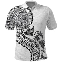Hawaiian Kakau Tribal Sea Animals Tattoos Polo Shirt White Color