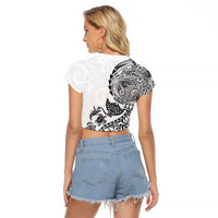 Hawaiian Kakau Tribal Sea Animals Tattoos Raglan Cropped T Shirt White Color LT03 - Polynesian Pride