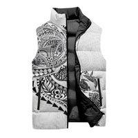 Hawaiian Kakau Tribal Sea Animals Tattoos Sleeveless Puffer Jacket White Color