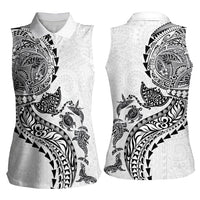Hawaiian Kakau Tribal Sea Animals Tattoos Women Sleeveless Polo Shirt White Color