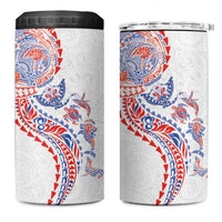 Hawaiian Kakau Tribal Sea Animals Tattoos 4 in 1 Can Cooler Tumbler Hawaii Flag Color Inspired