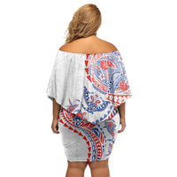 Hawaiian Kakau Tribal Sea Animals Tattoos Family Matching Off Shoulder Short Dress and Hawaiian Shirt Hawaii Flag Color Inspired LT03 - Polynesian Pride
