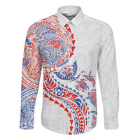 Hawaiian Kakau Tribal Sea Animals Tattoos Family Matching Summer Maxi Dress and Hawaiian Shirt Hawaii Flag Color Inspired LT03 Dad's Shirt - Long Sleeve Multicolor - Polynesian Pride