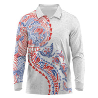 Hawaiian Kakau Tribal Sea Animals Tattoos Long Sleeve Polo Shirt Hawaii Flag Color Inspired