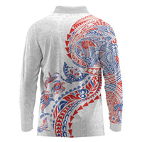 Hawaiian Kakau Tribal Sea Animals Tattoos Long Sleeve Polo Shirt Hawaii Flag Color Inspired