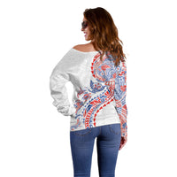 Hawaiian Kakau Tribal Sea Animals Tattoos Off Shoulder Sweater Hawaii Flag Color Inspired LT03 - Polynesian Pride