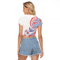 Hawaiian Kakau Tribal Sea Animals Tattoos Raglan Cropped T Shirt Hawaii Flag Color Inspired