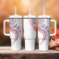 Hawaiian Kakau Tribal Sea Animals Tattoos Tumbler With Handle Hawaii Flag Color Inspired LT03 - Polynesian Pride