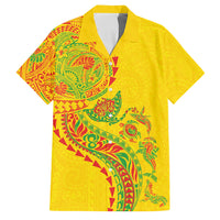 Hawaiian Kakau Tribal Sea Animals Tattoos Family Matching Off The Shoulder Long Sleeve Dress and Hawaiian Shirt Kanaka Maoli Flag Color Inspired LT03 Dad's Shirt - Short Sleeve Multicolor - Polynesian Pride