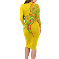 Hawaiian Kakau Tribal Sea Animals Tattoos Long Sleeve Bodycon Dress Kanaka Maoli Flag Color Inspired LT03 - Polynesian Pride