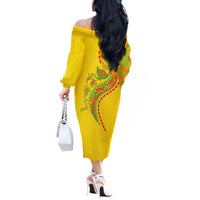 Hawaiian Kakau Tribal Sea Animals Tattoos Off The Shoulder Long Sleeve Dress Kanaka Maoli Flag Color Inspired LT03 - Polynesian Pride