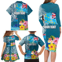 Personalised Tuvalu Independence Day Family Matching Long Sleeve Bodycon Dress and Hawaiian Shirt Tuvaluan Tribal Flag Style LT03 - Polynesian Pride