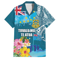 Personalised Tuvalu Independence Day Family Matching Long Sleeve Bodycon Dress and Hawaiian Shirt Tuvaluan Tribal Flag Style LT03 Dad's Shirt - Short Sleeve Turquoise - Polynesian Pride