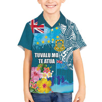 Personalised Tuvalu Independence Day Family Matching Long Sleeve Bodycon Dress and Hawaiian Shirt Tuvaluan Tribal Flag Style LT03 Son's Shirt Turquoise - Polynesian Pride