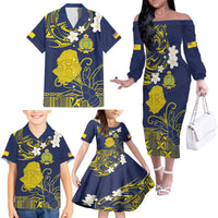 Niue Independence Day Family Matching Off The Shoulder Long Sleeve Dress and Hawaiian Shirt Hiapo Pattern Fiti Pua and Uga