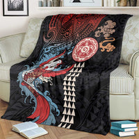 Hawaii and Japanese Together Blanket Koi Fish and Kakau Pattern