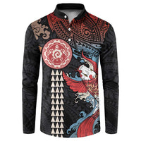 Hawaii and Japanese Together Button Sweatshirt Koi Fish and Kakau Pattern