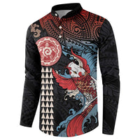 Hawaii and Japanese Together Button Sweatshirt Koi Fish and Kakau Pattern