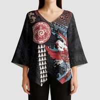 Hawaii and Japanese Together Kimono Sleeve Blouse Koi Fish and Kakau Pattern - Polynesian Pride