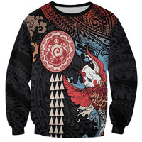 Hawaii and Japanese Together Sweatshirt Koi Fish and Kakau Pattern
