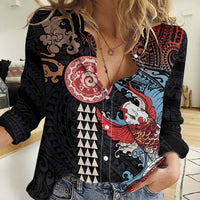 Hawaii and Japanese Together Women Casual Shirt Koi Fish and Kakau Pattern