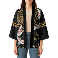 Hawaii and Japanese Together Kimono Cranes Birds with Kakau Pattern - Polynesian Pride