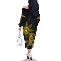 Hawaii and Philippines Together Family Matching Off The Shoulder Long Sleeve Dress and Hawaiian Shirt Warrior Tiki Mask and Filipino Sun Polynesian Style LT03 - Polynesian Pride