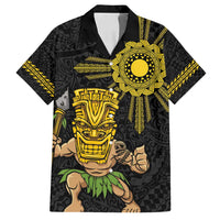 Hawaii and Philippines Together Family Matching Off Shoulder Maxi Dress and Hawaiian Shirt Warrior Tiki Mask and Filipino Sun Polynesian Style LT03 Dad's Shirt - Short Sleeve Black - Polynesian Pride