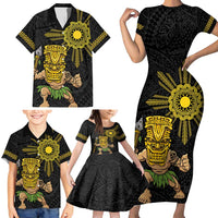 Hawaii and Philippines Together Family Matching Short Sleeve Bodycon Dress and Hawaiian Shirt Warrior Tiki Mask and Filipino Sun Polynesian Style LT03 - Polynesian Pride