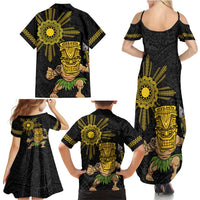 Hawaii and Philippines Together Family Matching Summer Maxi Dress and Hawaiian Shirt Warrior Tiki Mask and Filipino Sun Polynesian Style LT03 - Polynesian Pride