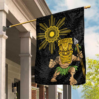 Hawaii and Philippines Together Garden Flag Warrior Tiki Mask and Filipino Sun Polynesian Style LT03 House Flag Black - Polynesian Pride