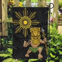 Hawaii and Philippines Together Garden Flag Warrior Tiki Mask and Filipino Sun Polynesian Style LT03 Garden Flag Black - Polynesian Pride