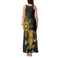 Hawaii and Philippines Together Tank Maxi Dress Warrior Tiki Mask and Filipino Sun Polynesian Style LT03 - Polynesian Pride