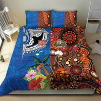 Fiji and Australia Together Bedding Set Fijian Tapa Plants with Kangaroo and Aboriginal - Polynesian Pride