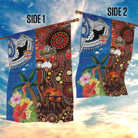 Fiji and Australia Together Garden Flag Fijian Tapa Plants with Kangaroo and Aboriginal - Polynesian Pride