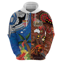 Fiji and Australia Together Hoodie Fijian Tapa Plants with Kangaroo and Aboriginal - Polynesian Pride