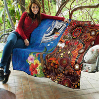 Fiji and Australia Together Quilt Fijian Tapa Plants with Kangaroo and Aboriginal - Polynesian Pride