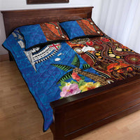 Fiji and Australia Together Quilt Bed Set Fijian Tapa Plants with Kangaroo and Aboriginal - Polynesian Pride