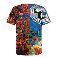 Fiji and Australia Together Rugby Jersey Fijian Tapa Plants with Kangaroo and Aboriginal - Polynesian Pride