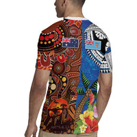 Fiji and Australia Together Rugby Jersey Fijian Tapa Plants with Kangaroo and Aboriginal - Polynesian Pride