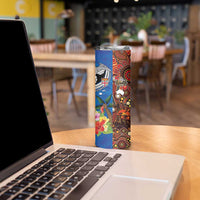 Fiji and Australia Together Skinny Tumbler Fijian Tapa Plants with Kangaroo and Aboriginal - Polynesian Pride