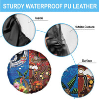 Fiji and Australia Together Spare Tire Cover Fijian Tapa Plants with Kangaroo and Aboriginal LT03 - Polynesian Pride