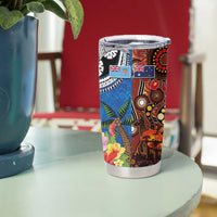 Fiji and Australia Together Tumbler Cup Fijian Tapa Plants with Kangaroo and Aboriginal - Polynesian Pride