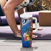 Fiji and Australia Together Tumbler With Handle Fijian Tapa Plants with Kangaroo and Aboriginal LT03 - Polynesian Pride