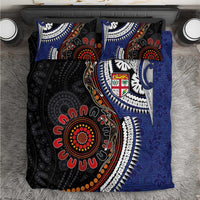 Fiji and Australia Together Bedding Set Kangaroo Aboriginal with Tribal Tapa Hibiscus Half Style - Polynesian Pride