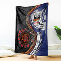 Fiji and Australia Together Blanket Kangaroo Aboriginal with Tribal Tapa Hibiscus Half Style - Polynesian Pride